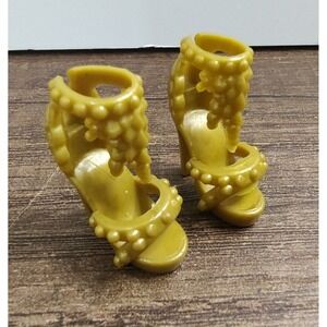 BARBIE HEELS Gold FAUX BEADED ANKLE FORMAL OPEN-TOE FASHION DOLL SHOES Z1